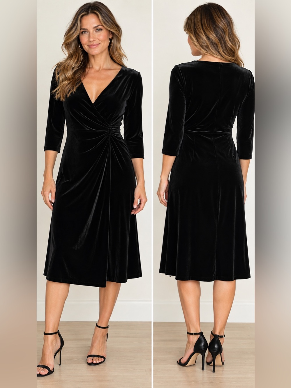 NWT Soft Surroundings Velvet Hyannis Black Cocktail Holiday Midi Dress 2GD28 (L)
